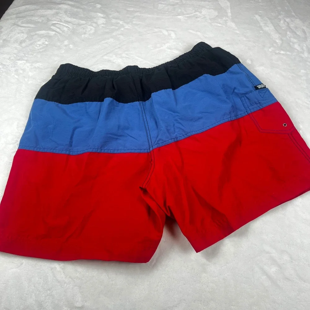 Vintage Polo Sport Ralph Lauren Swim Trunks Colorblock Mens Black Blue Red 549
